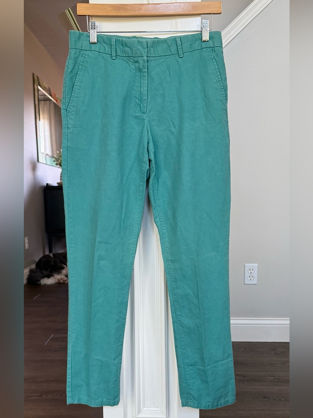 GAP Ladies Linen Blend Broken In Straight Khakis in Teal Ocean Color Size 2